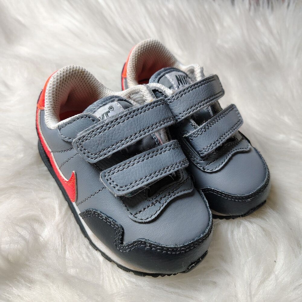 Nike Toddler Shoes 5C Gray Black Orange Swoosh Hook Loop Sneakers